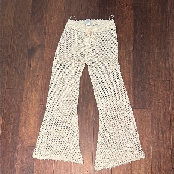 12th Tribe Cream Crochet Swim Coverup Pants - Picture 1 of 3